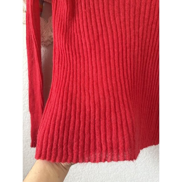 Rag & Bone Red Mohair Wool Blend Ribbed Knit V-neck Long Sleeve Top Basics S - Picture 6 of 8